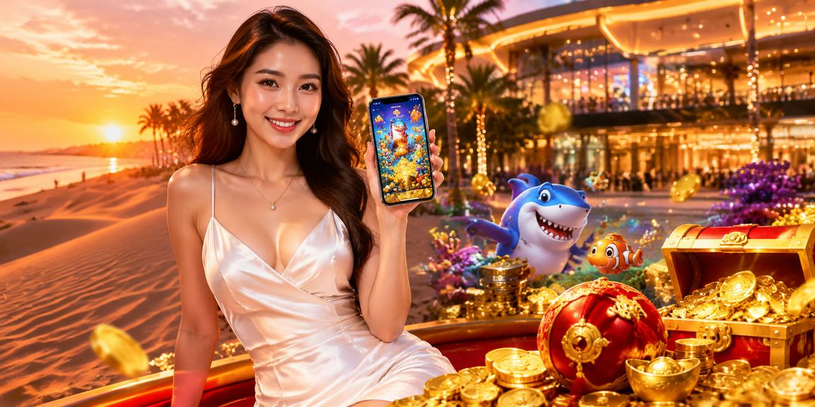 Người dùng nữ chơi casino trên điện thoại di động tại bãi biển Mũi Né